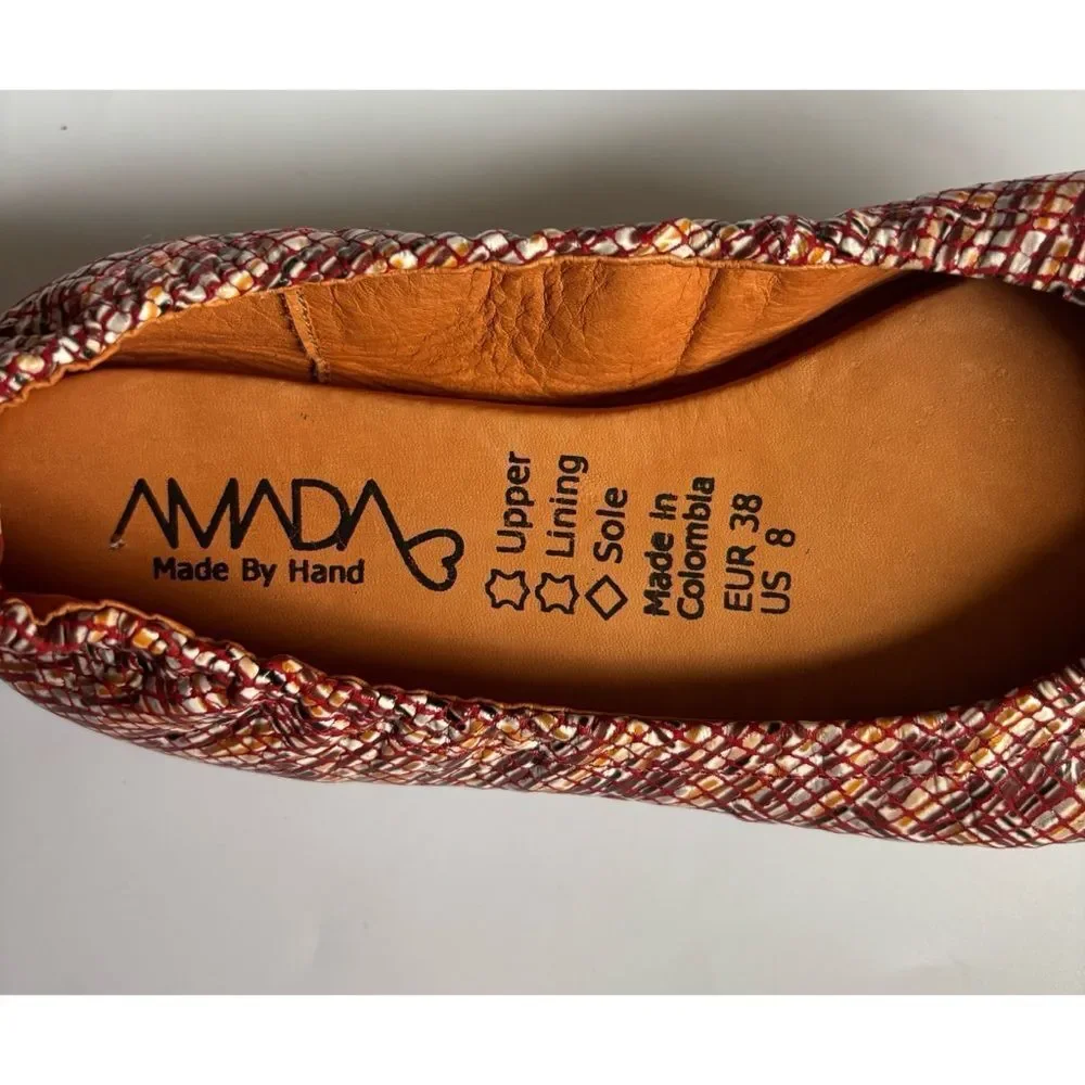 Amada Amalfi  Multi-Pattern Woven Leather Ballet Flats Size 38/8~ Pristine
